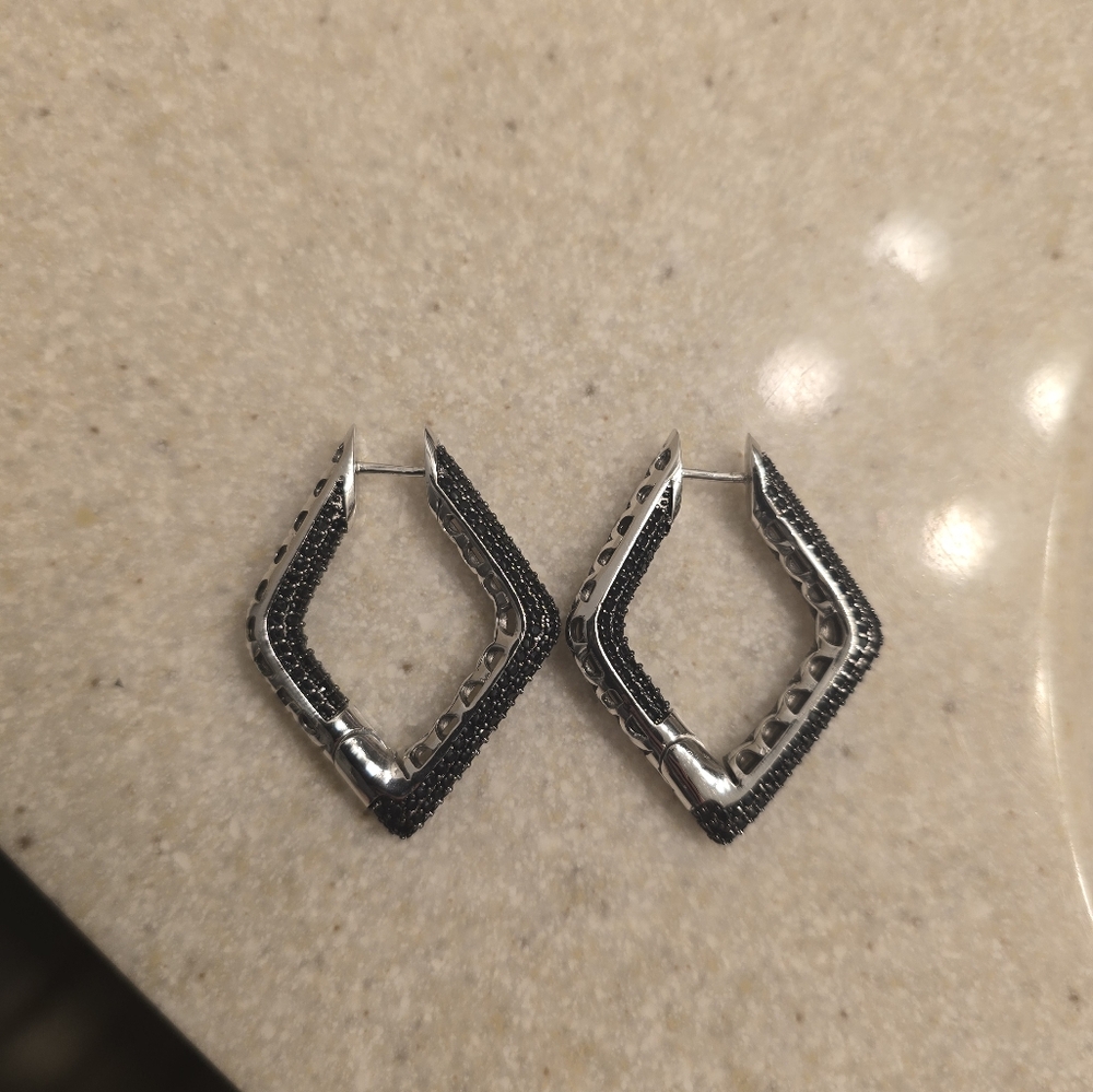 Elegant Black and Silver Pave  Earrings